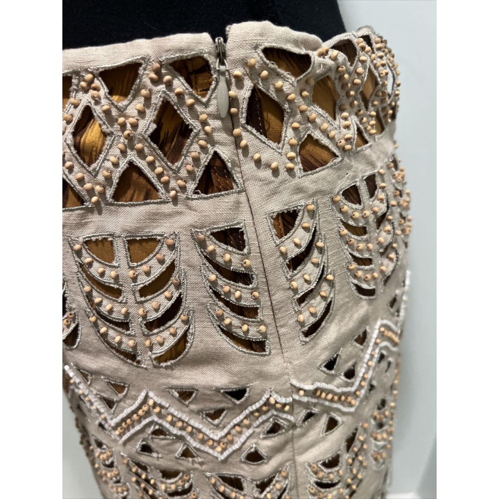 Diane von Furstenberg JUNTA Silk Laser Cut-Out Beaded W/ Leopard Mini Skirt Sz 0 - Picture 5 of 10